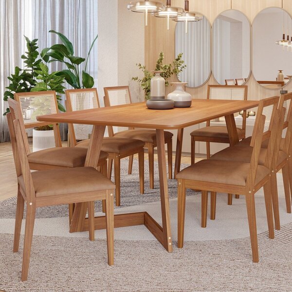 Conjunto Sala De Jantar Caju 210cm Sem Vidro Com 8 Cadeiras P