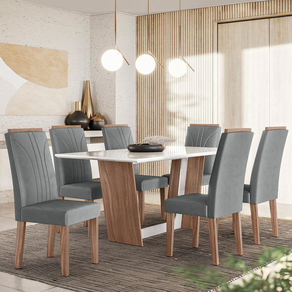Conjunto Sala De Jantar Canadá 1,56 Com 6 Cadeiras Amêndoa 03a