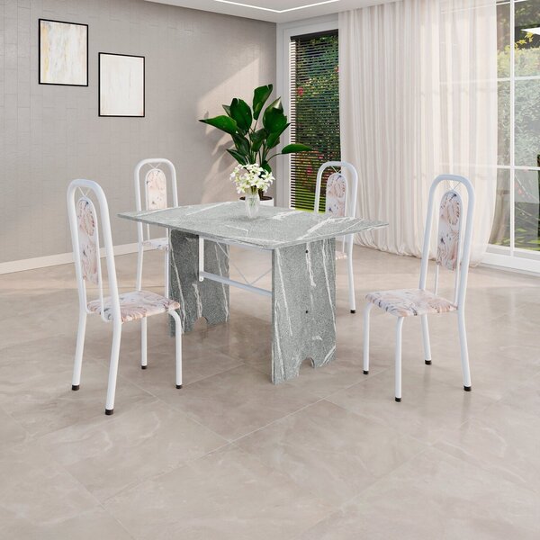 Conjunto Sala De Jantar Com 4 Cadeiras Lara Bege / Branco / G