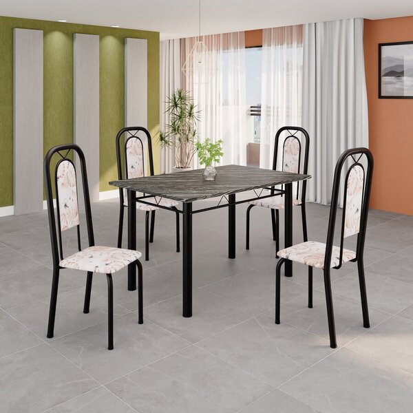 Conjunto Sala De Jantar Com 4 Cadeiras Lara Bege / Preto