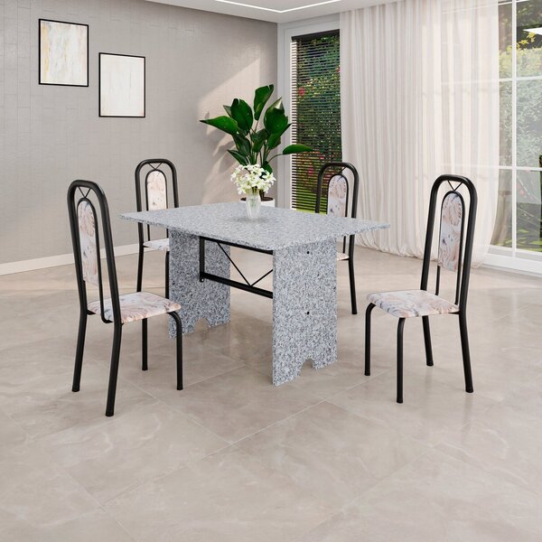 Conjunto Sala De Jantar Com 4 Cadeiras Lara Bege / Preto