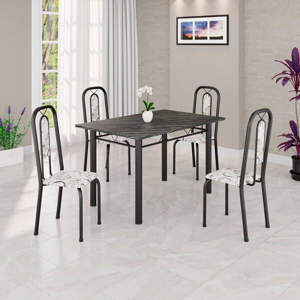 Conjunto Sala De Jantar Com 4 Cadeiras Lívia Arabesco / Preto