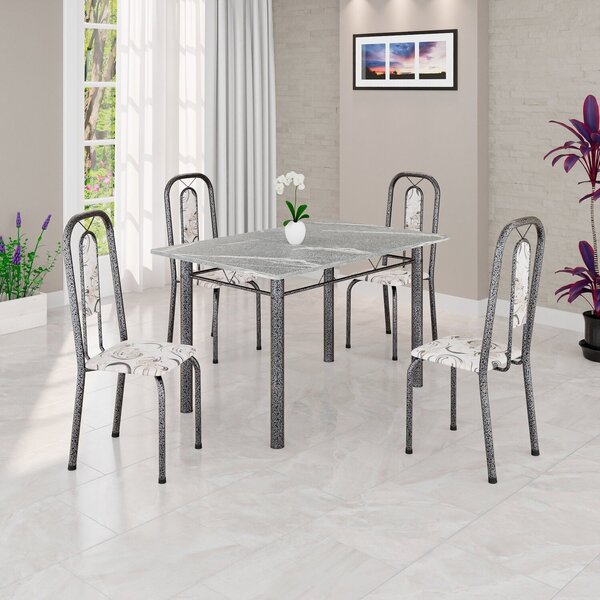 Conjunto Sala De Jantar Com 4 Cadeiras Lívia Arabesco/ Prata