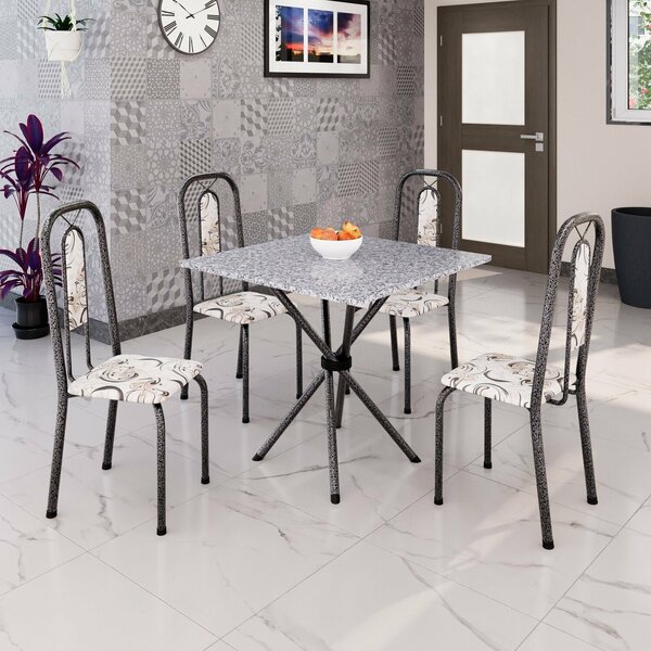 Conjunto Sala De Jantar Com 4 Cadeiras Lívia Arabesco/ Prata
