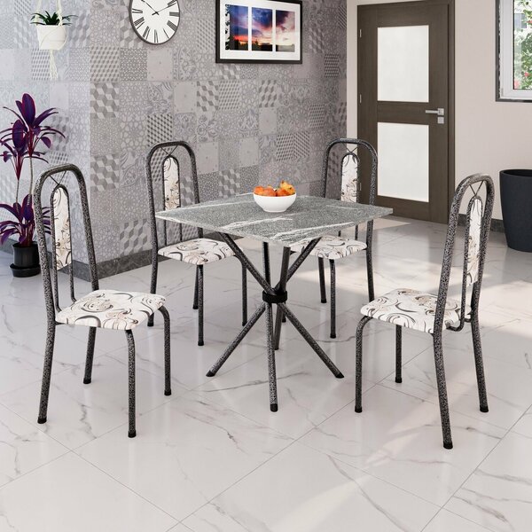 Conjunto Sala De Jantar Com 4 Cadeiras Lívia Arabesco/ Prata