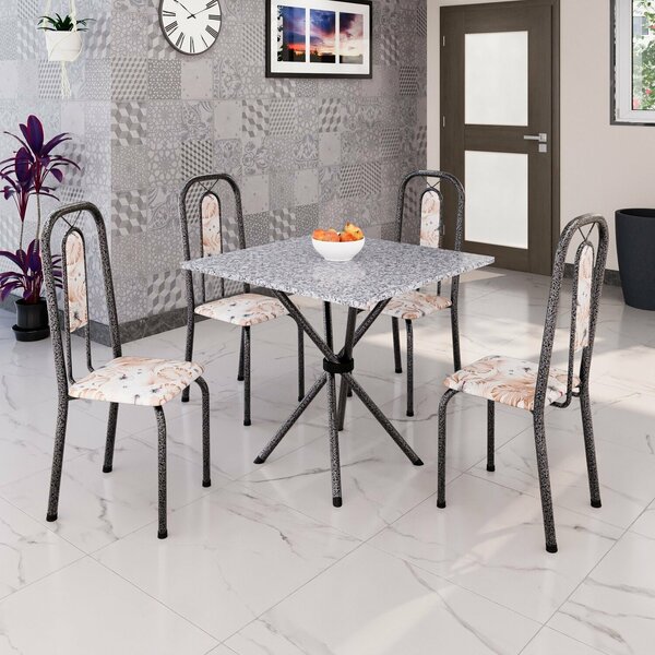 Conjunto Sala De Jantar Com 4 Cadeiras Lívia Bege / Prata