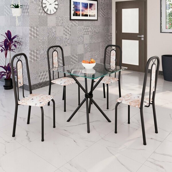 Conjunto Sala De Jantar Com 4 Cadeiras Lívia Bege / Preto