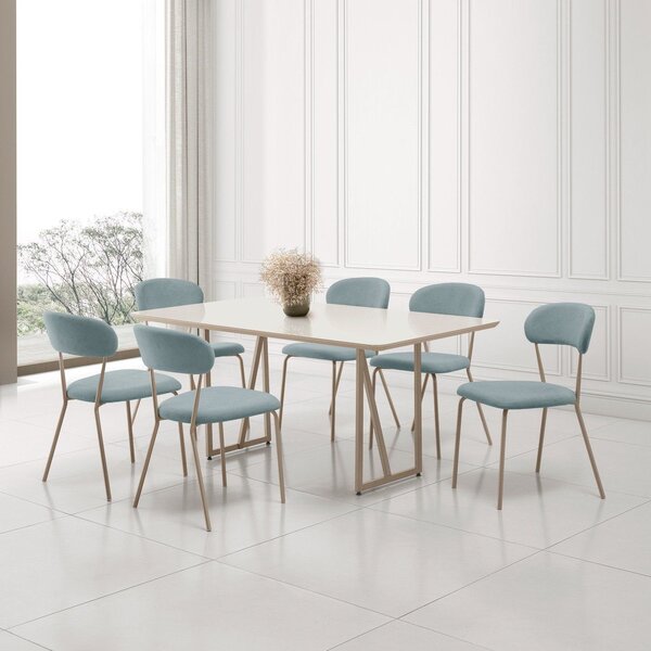 Conjunto Sala De Jantar Com 6 Cadeiras Betina Champagne/ Verd