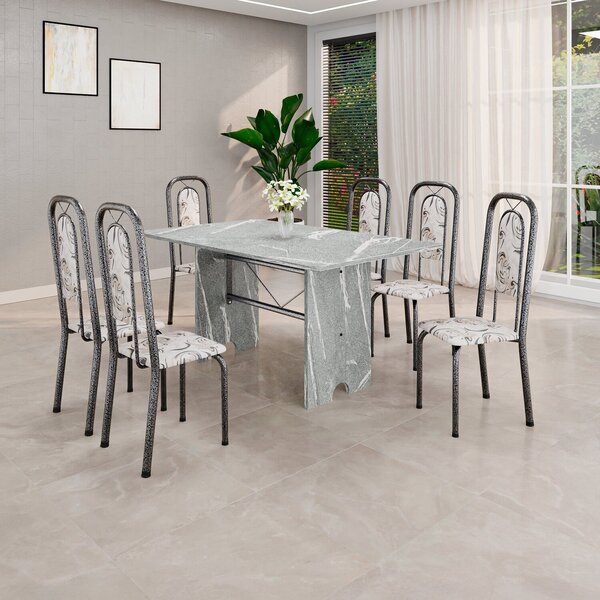 Conjunto Sala De Jantar Com 6 Cadeiras Lara Arabesco / Prata