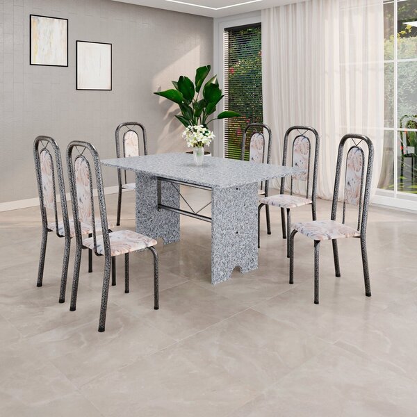 Conjunto Sala De Jantar Com 6 Cadeiras Lara Bege / Prata
