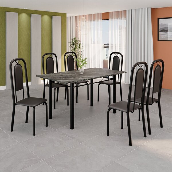 Conjunto Sala De Jantar Com 6 Cadeiras Lara Preto