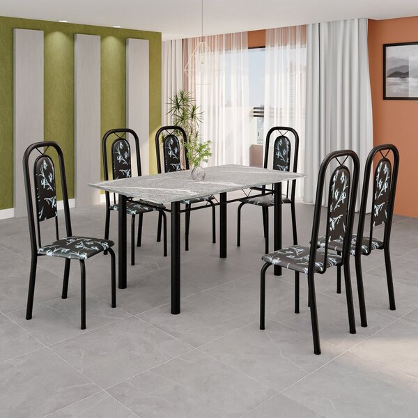 Conjunto Sala De Jantar Com 6 Cadeiras Lara Preto