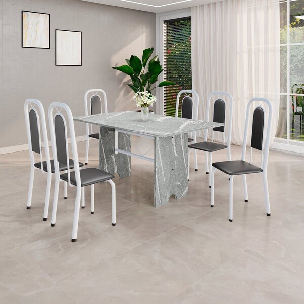 Conjunto Sala De Jantar Com 6 Cadeiras Lara Preto / Branco