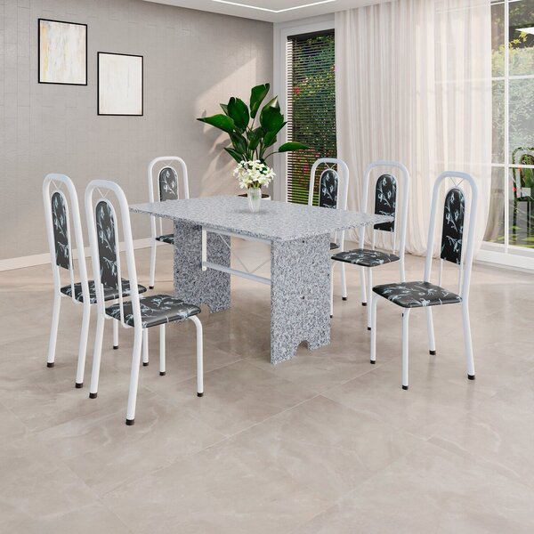 Conjunto Sala De Jantar Com 6 Cadeiras Lara Preto / Branco