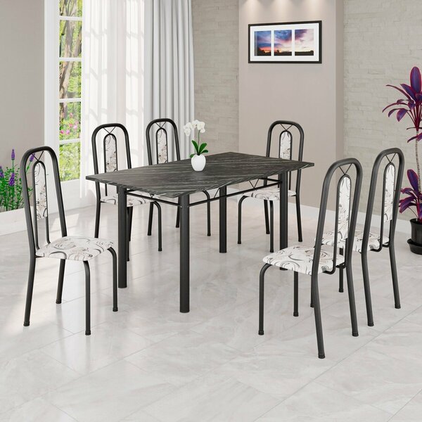 Conjunto Sala De Jantar Com 6 Cadeiras Lívia Arabesco / Preto