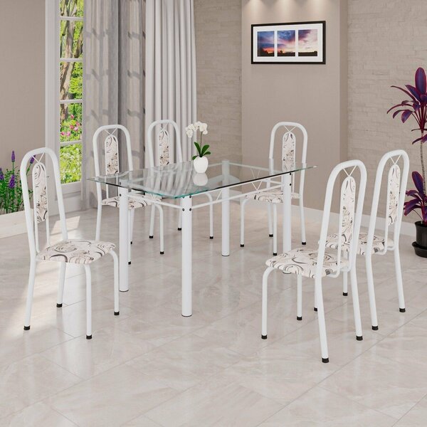 Conjunto Sala De Jantar Com 6 Cadeiras Lívia Arabesco/ Branco