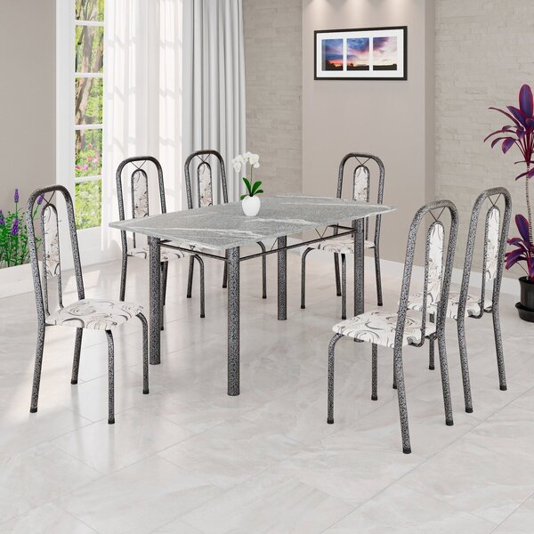 Conjunto Sala De Jantar Com 6 Cadeiras Lívia Arabesco/ Prata