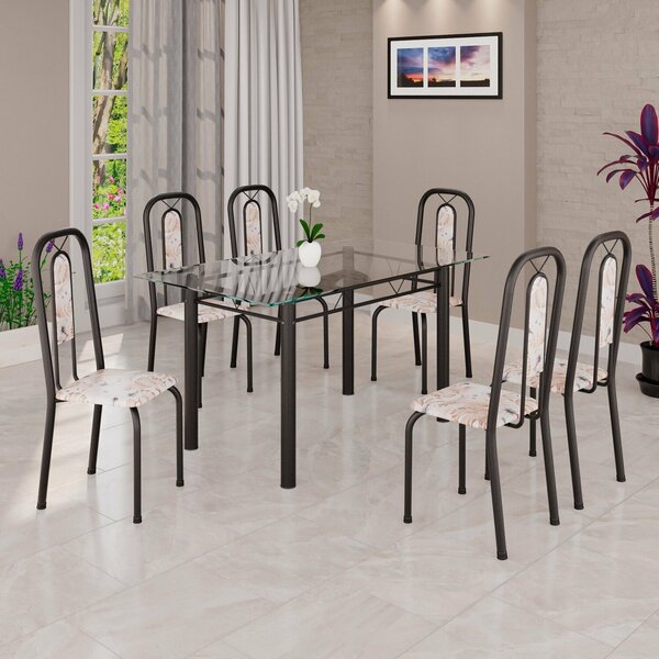 Conjunto Sala De Jantar Com 6 Cadeiras Lívia Bege / Preto