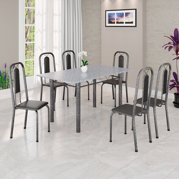 Conjunto Sala De Jantar Com 6 Cadeiras Lívia Preto / Prata