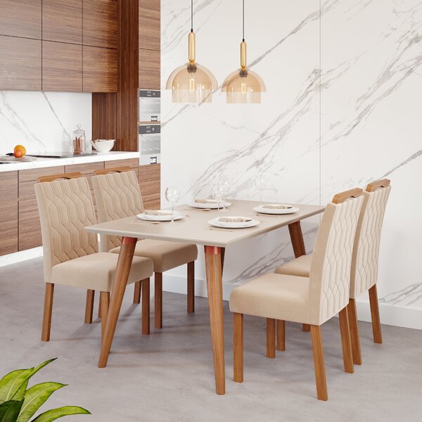 Conjunto Sala De Jantar Com Mesa 130cm E 4 Cadeiras Paola  Ma