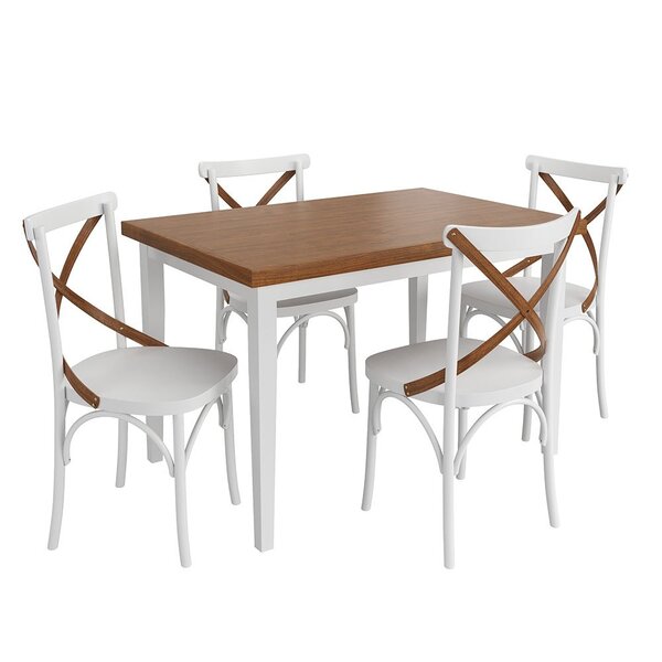 Conjunto Sala De Jantar Com Mesa E 4 Cadeiras X Em Madeira Ma