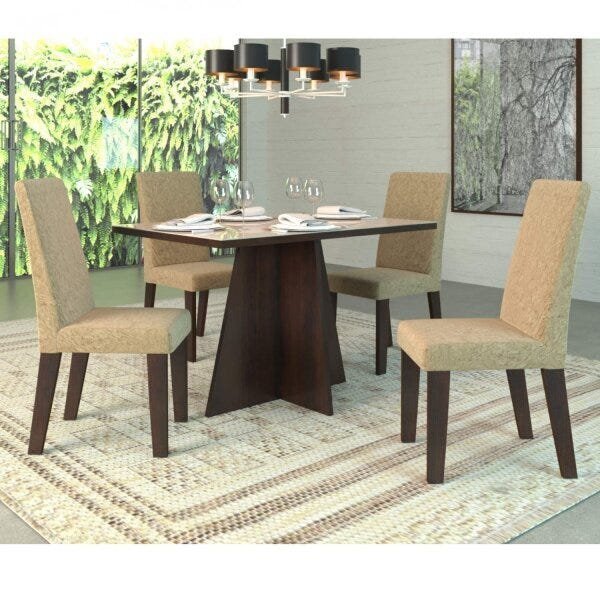 Conjunto Sala De Jantar Com Mesa Tampo De Vidro Parma E 4 Cad