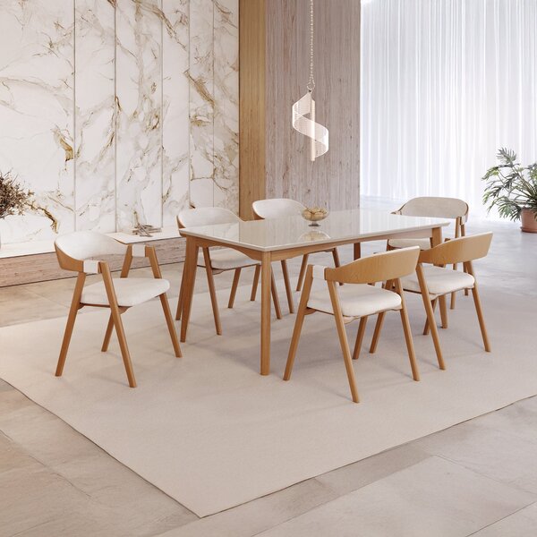 Conjunto Sala De Jantar Com Tampo De Vidro Monalisa 6 Cadeira