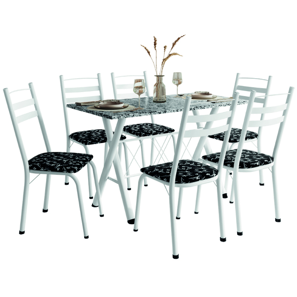 Conjunto Sala De Jantar Deise Com 6 Cadeiras 1,40m Granito Br