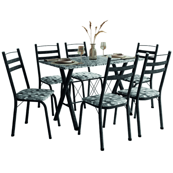 Conjunto Sala De Jantar Deise Com 6 Cadeiras 1,40m Granito Pr
