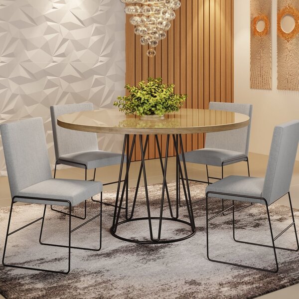 Conjunto Sala De Jantar Dubai Mesa 110cm Mdf Vidro Off White