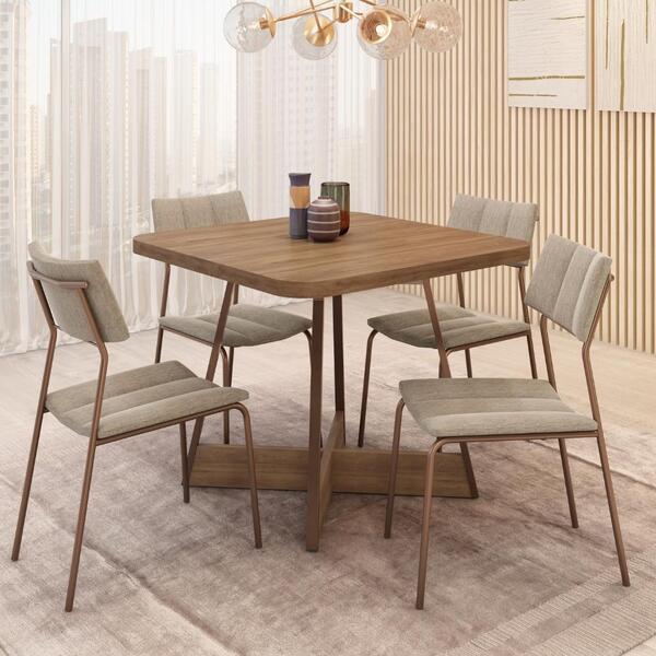 Conjunto Sala De Jantar Fontana 4 Cadeiras Carraro Areia/rose