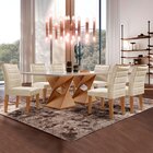 Conjunto Sala De Jantar Genova Tampo Vidro/mdf Com 6 Cadeiras