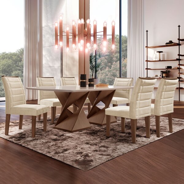 Conjunto Sala De Jantar Genova Tampo Vidro/mdf Com 6 Cadeiras