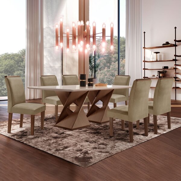Conjunto Sala De Jantar Genova Tampo Vidro/mdf Com 6 Cadeiras