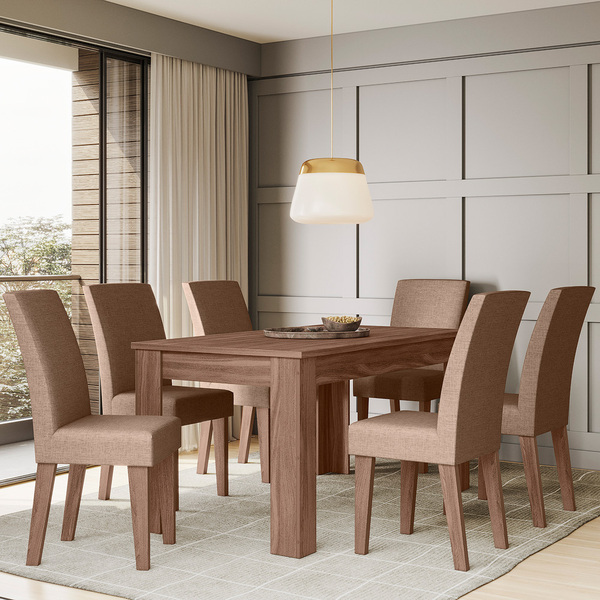 Conjunto Sala De Jantar Geórgia 1,56 Com 6 Cadeiras Amêndoa 07