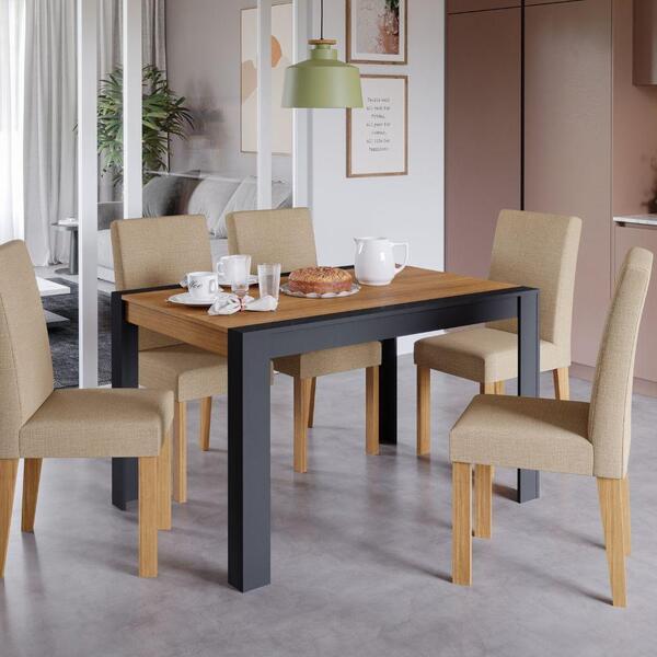 Conjunto Sala De Jantar Grace 130x90 Tampo Mdf 6 Cadeiras Mai