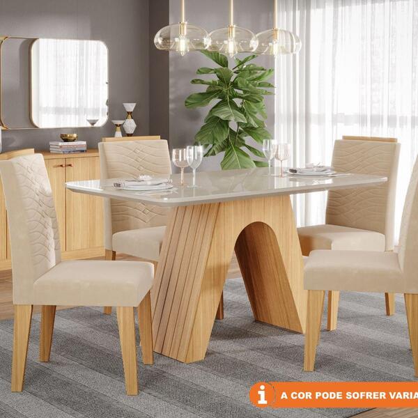 Conjunto Sala De Jantar Helena 210x100 Tampo Mdf/vidro 8 Cade