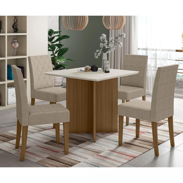 Conjunto Sala De Jantar Helo 90cm Com 4 Cadeira Jade Poliman