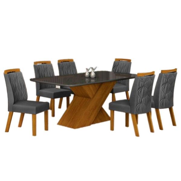 Conjunto Sala De Jantar Ilhéus Chumbo 1,80 M Com 6 Cadeiras V