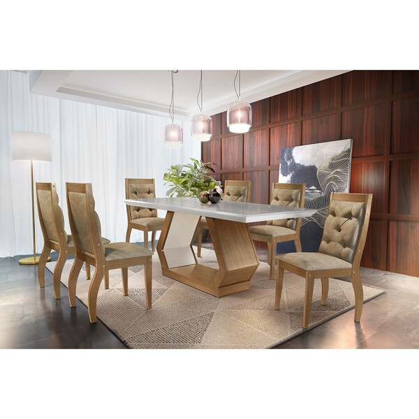 Conjunto Sala De Jantar Lara 180 Mdf Laqueado Com 06 Cadeiras