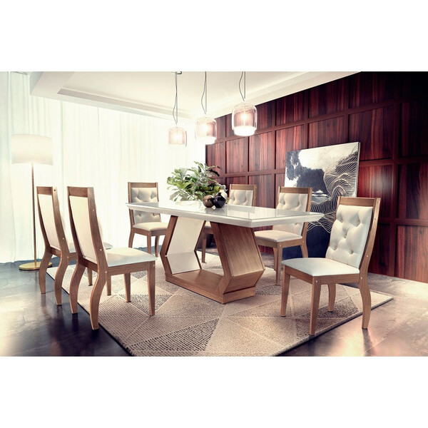 Conjunto Sala De Jantar Lara 180 Mdf Vidro Com 06 Cadeiras