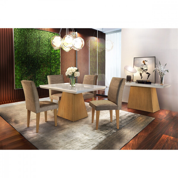 Conjunto Sala De Jantar Luna 120 Mdf Com 4 Cadeiras Grécia