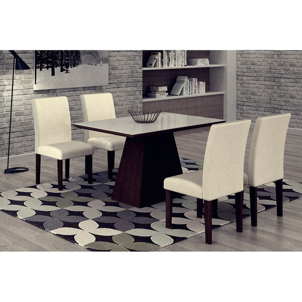 Conjunto Sala De Jantar Luna Tampo Mdf Vidro Com 4 Cadeiras G