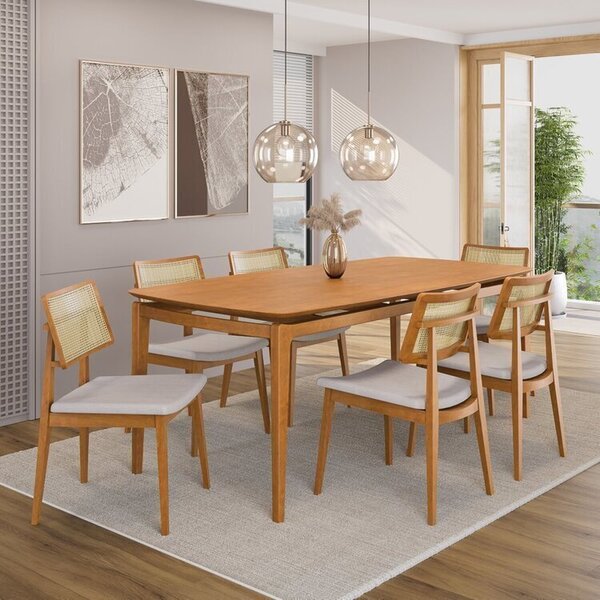 Conjunto Sala De Jantar Madeira Maciça - Mesa 1,80 Laminada 6