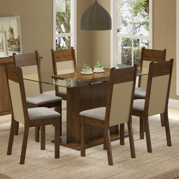 Conjunto Sala De Jantar Madesa Atlanta Mesa Tampo De Vidro Co