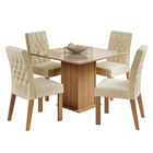 Conjunto Sala De Jantar Madesa Brenda Mesa Tampo De Vidro Com