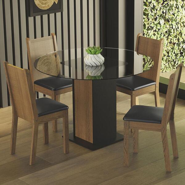 Conjunto Sala De Jantar Madesa Débora Mesa Tampo De Vidro Red