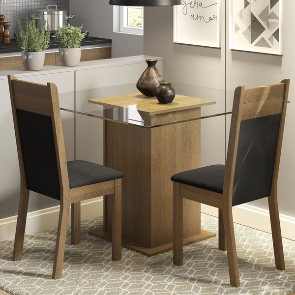 Conjunto Sala De Jantar Madesa Lau Mesa Tampo De Vidro Com 2
