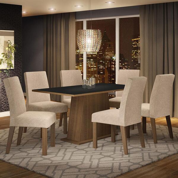 Conjunto Sala De Jantar Madesa Luciana Mesa Tampo De Madeira