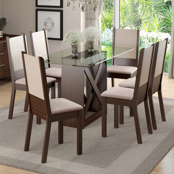 Conjunto Sala de Jantar Madesa Luzia Mesa Tampo de Vidro com